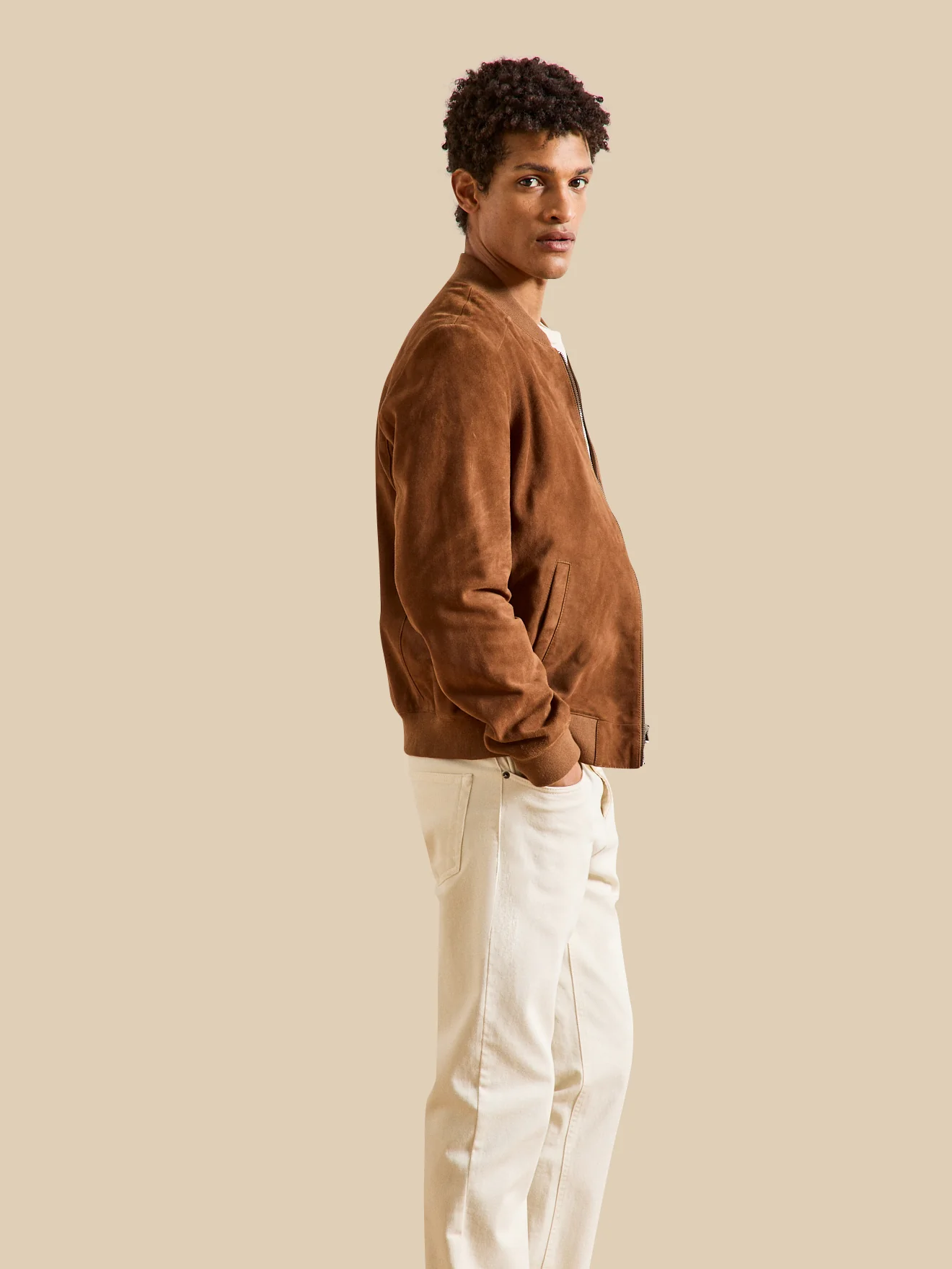Blouson zippé cuir velours homme - Image 2
