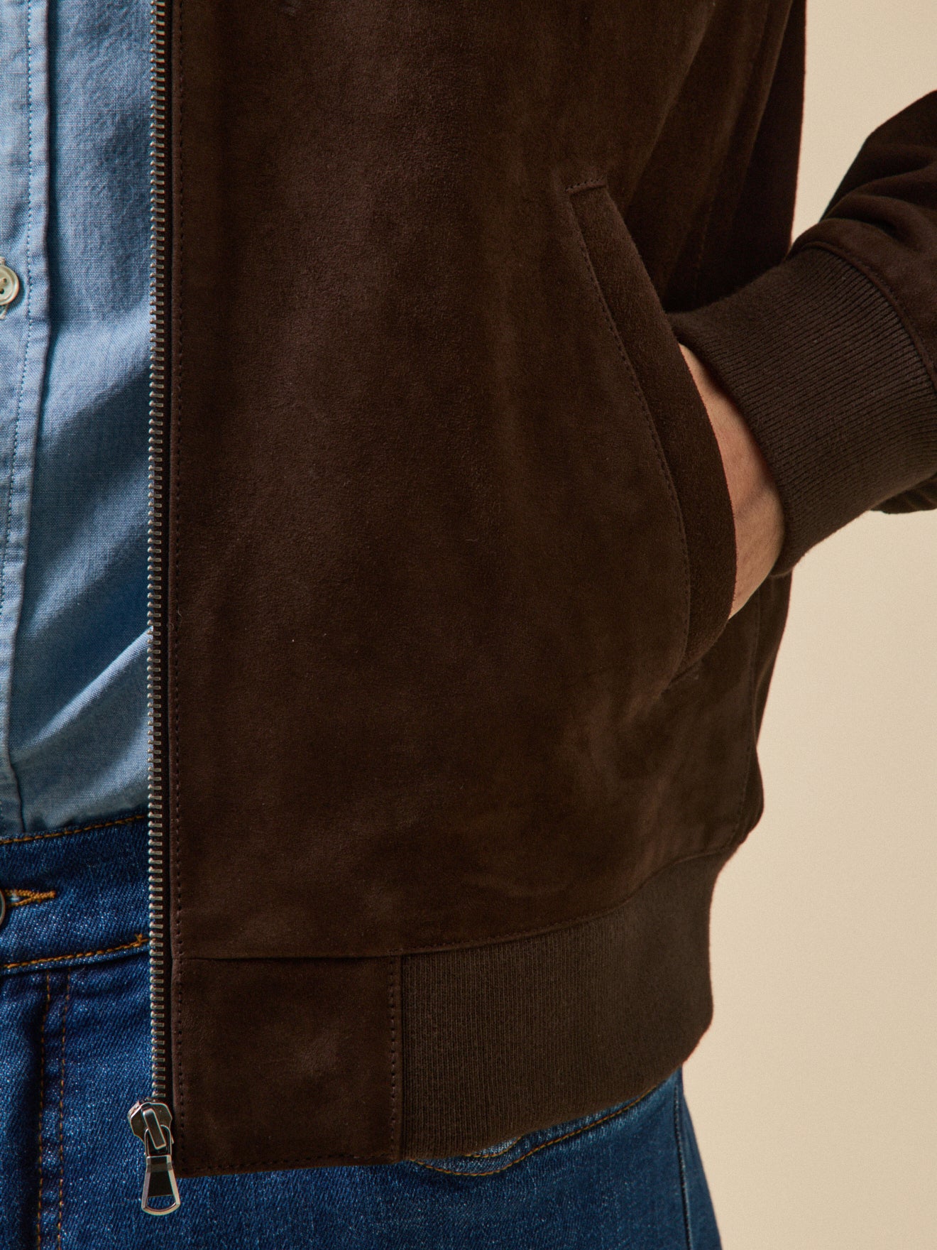 Blouson zippé cuir velours homme - Image 5