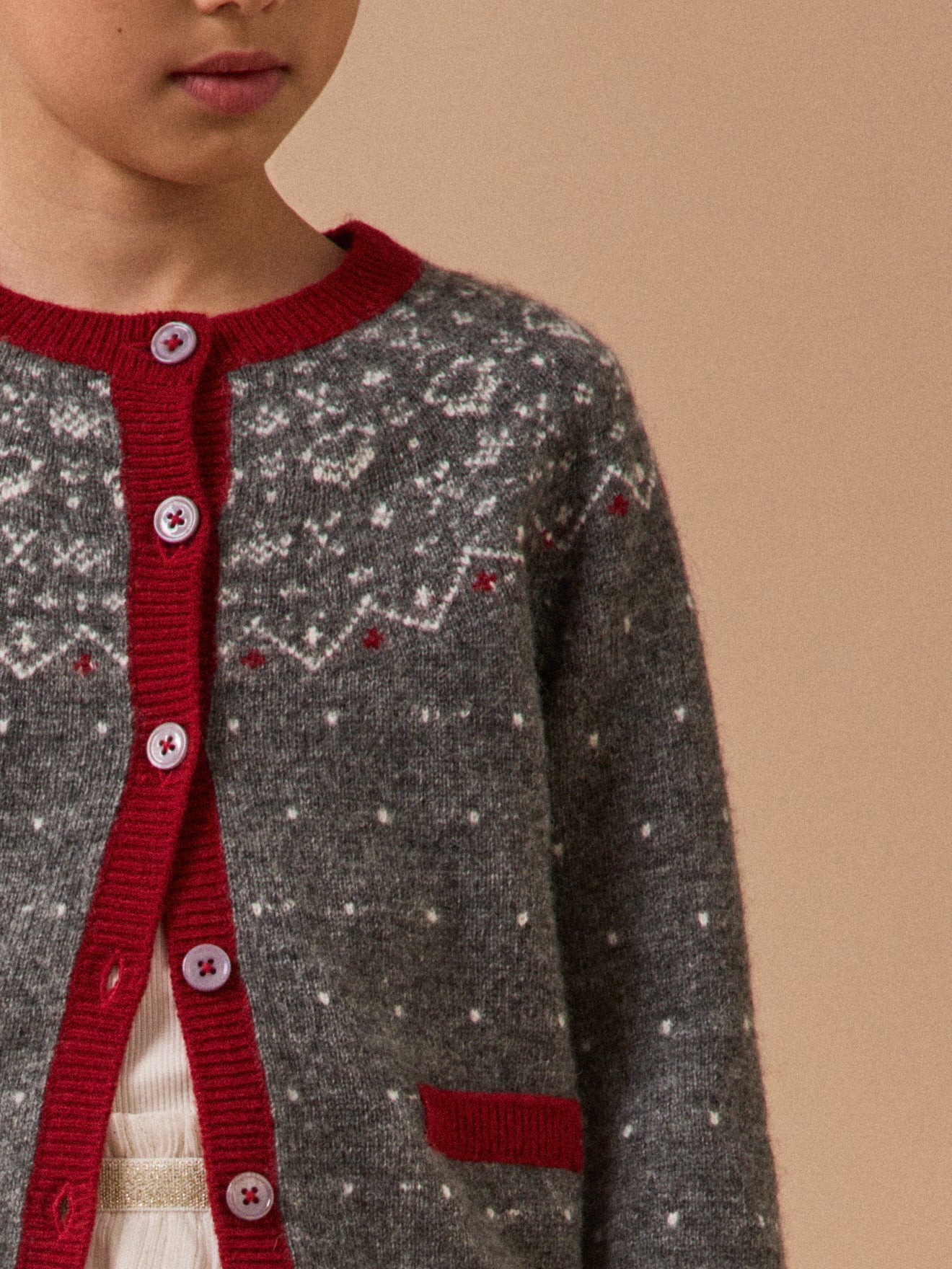 Cardigan jacquard en laine Fille - Image 3