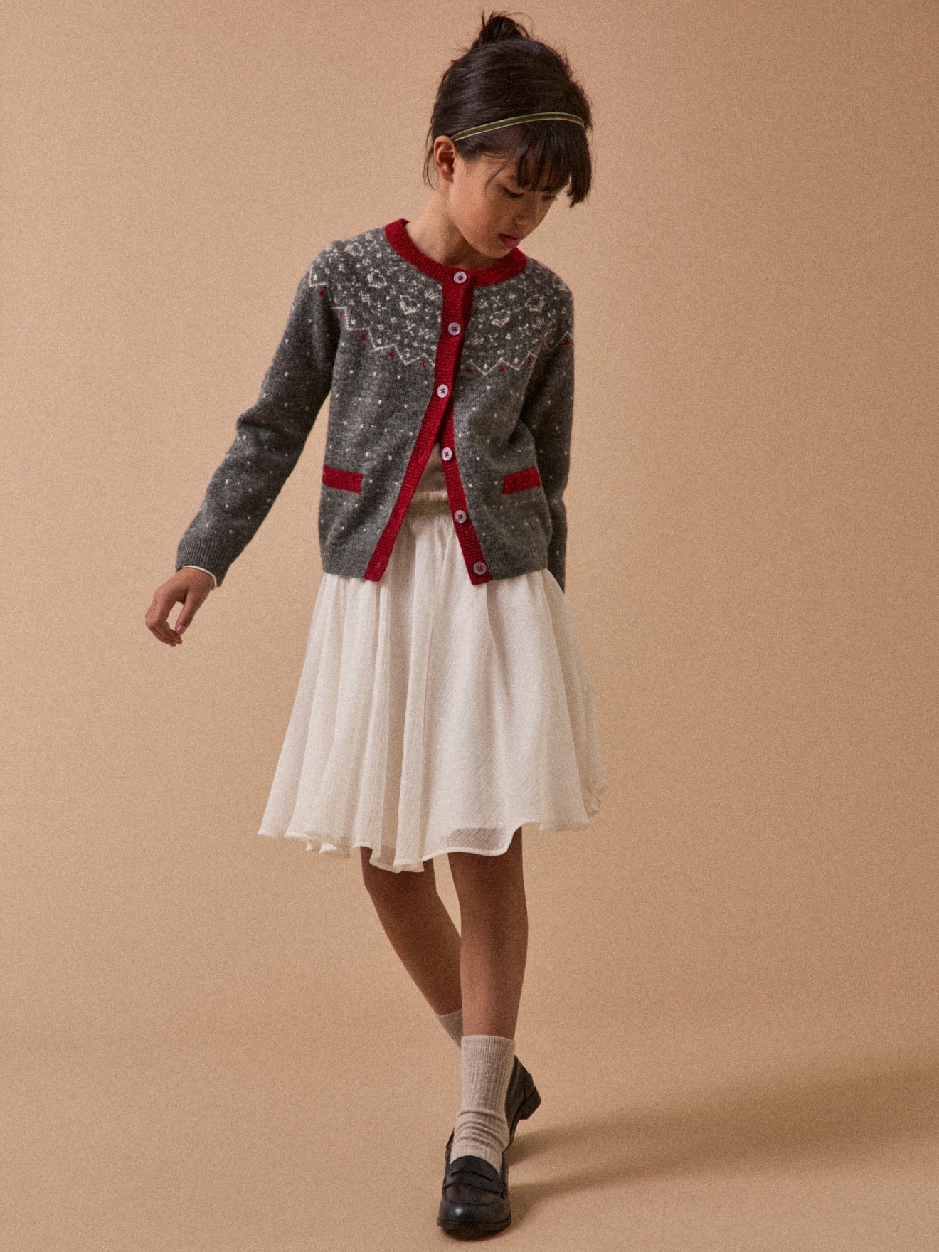 Cardigan jacquard en laine Fille - Image 6