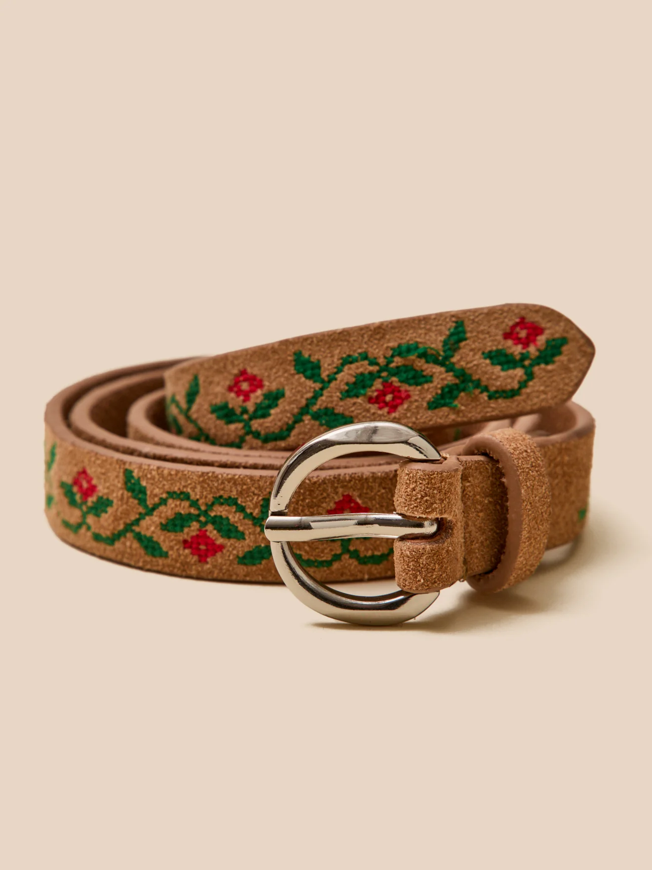 Ceinture brodée en cuir Fille