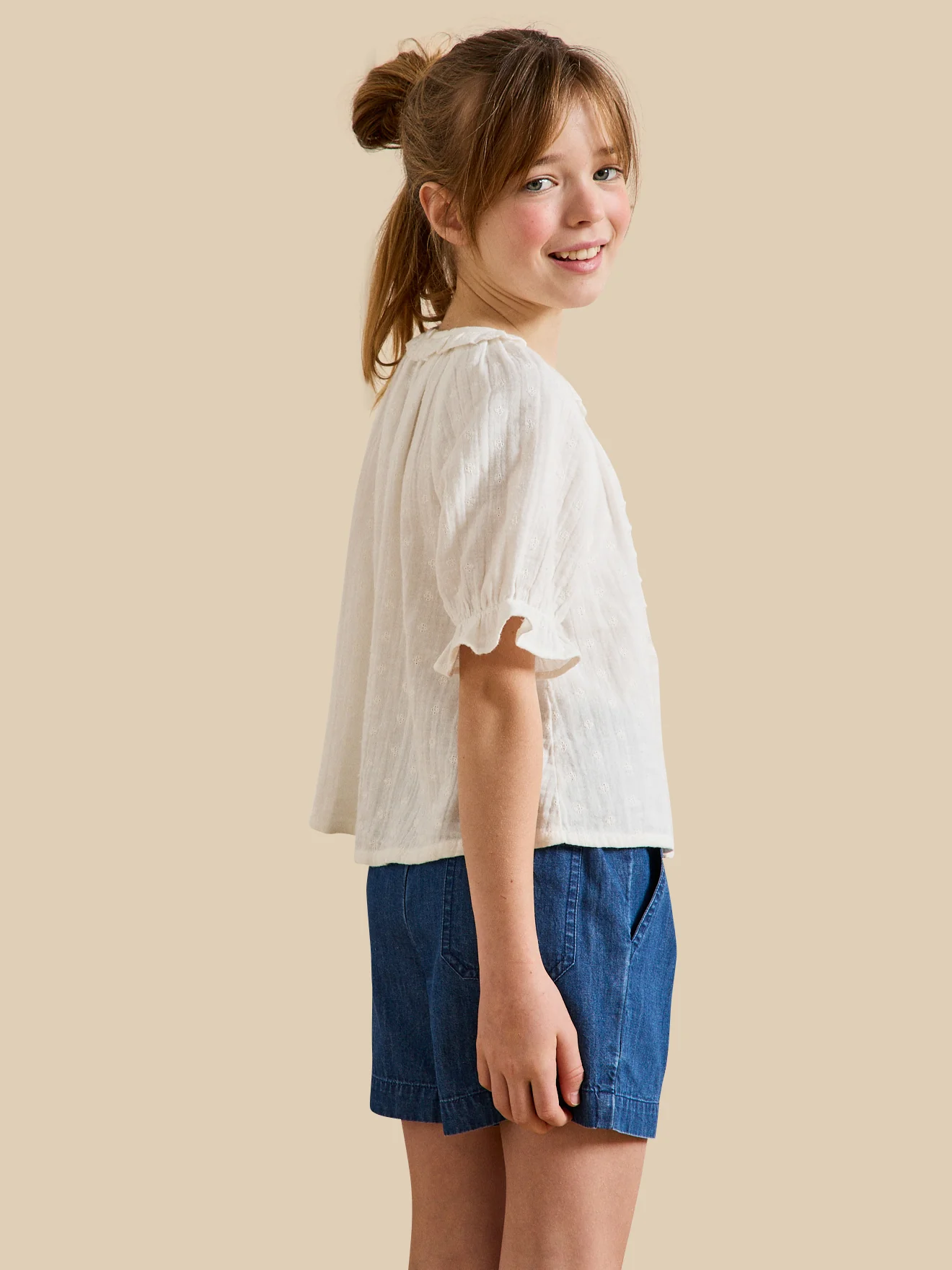Blouse Fille broderie anglaise en gaze de coton - Image 4