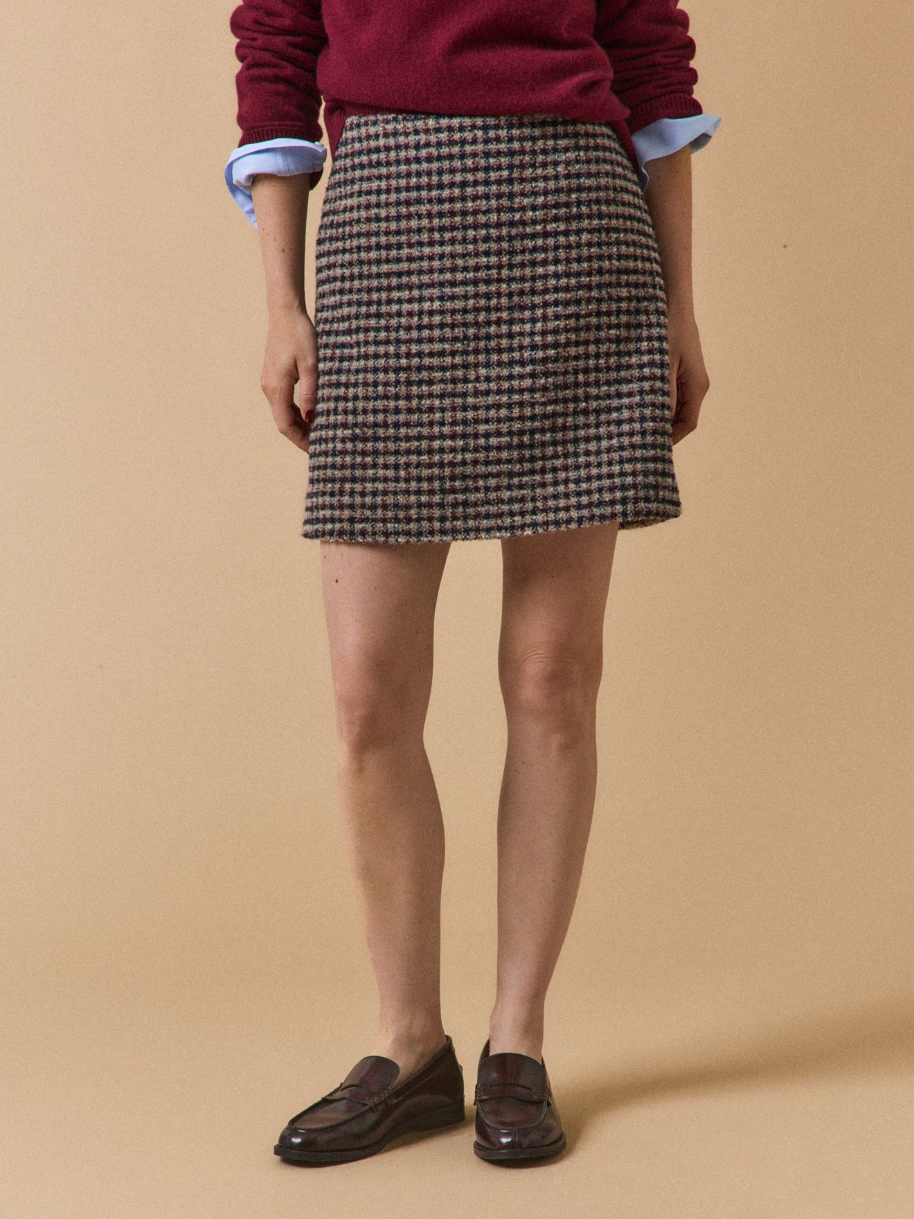 Jupe courte tweed carreaux femme