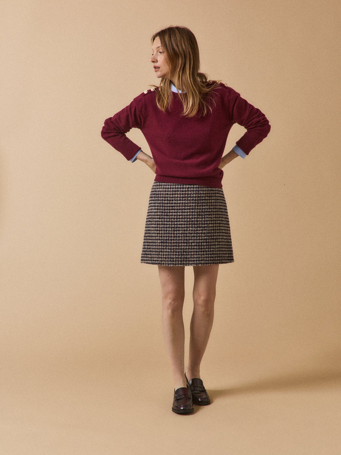 Jupe courte tweed carreaux femme - Image 5