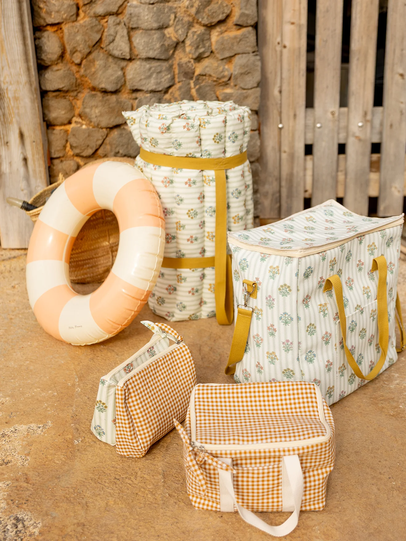 Double trousse de plage - imprimés vichy et Au Jardin - Image 3