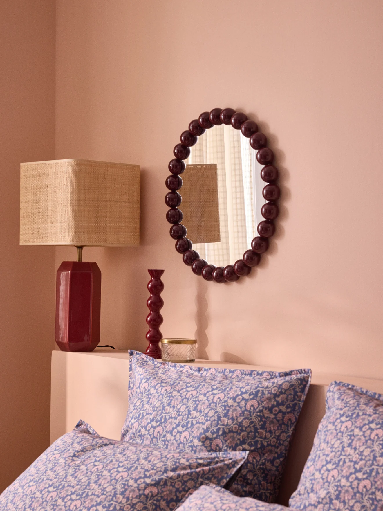 Miroir rond contour boules en bois