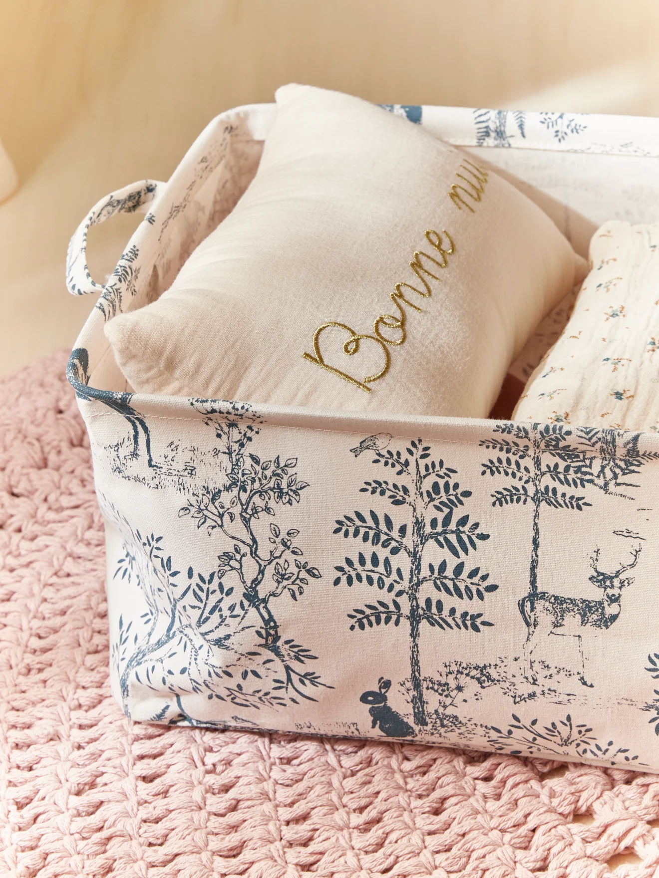 Bac de rangement rectangle esprit toile de Jouy - Image 2