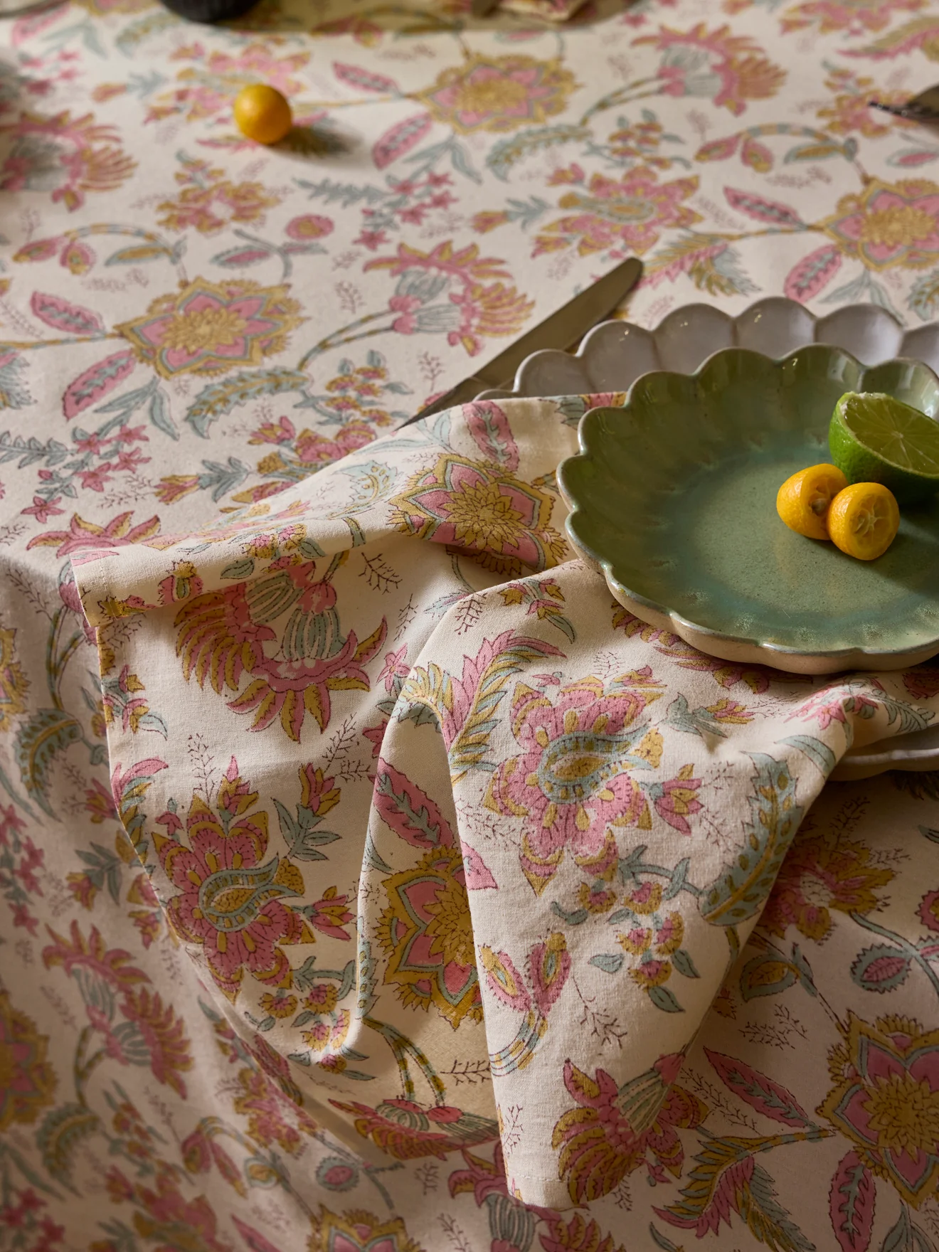 Serviette de table fleuri indien par lot de 4 - imprimé Pondichery - Image 3