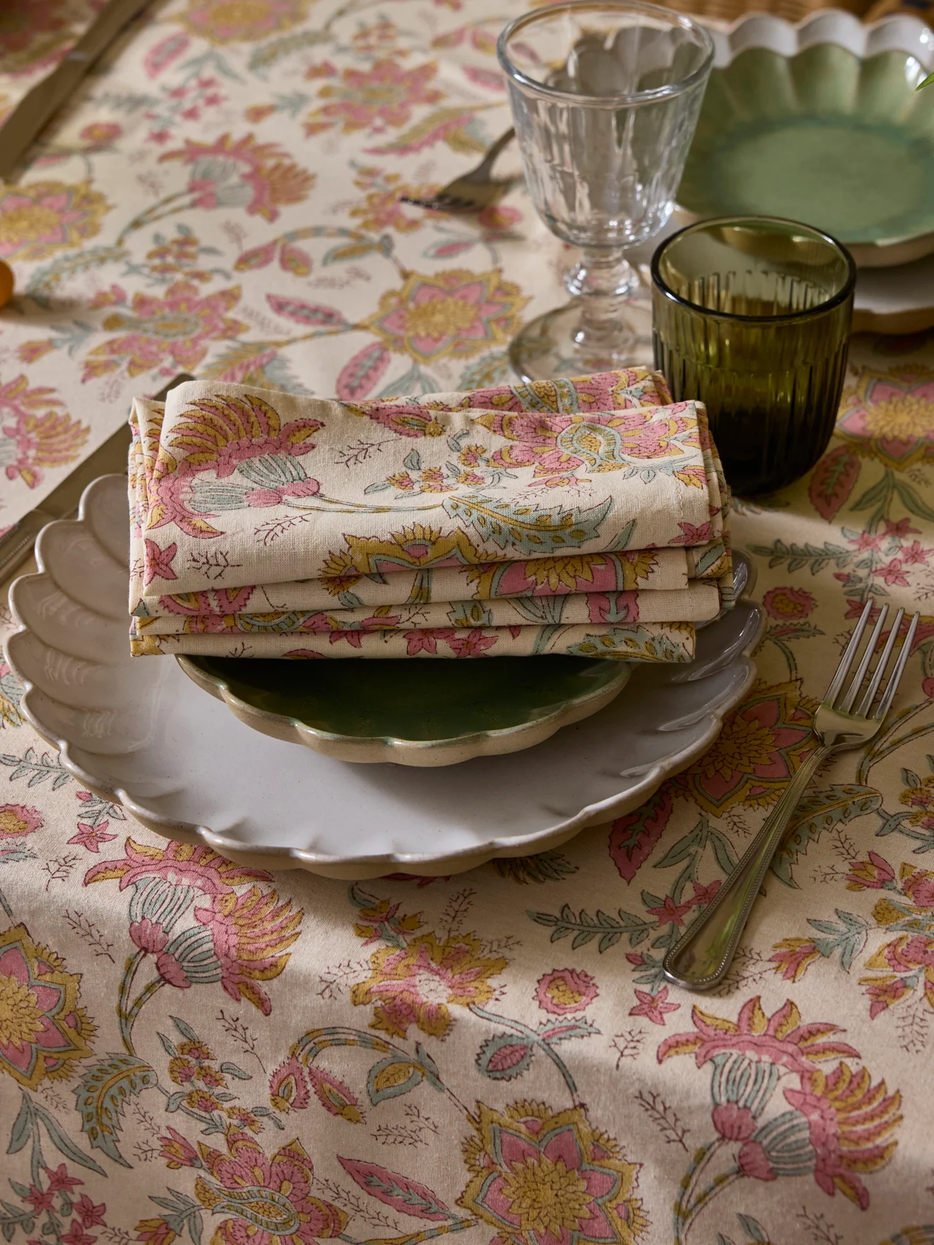 Serviette de table fleuri indien par lot de 4 - imprimé Pondichery - Image 5