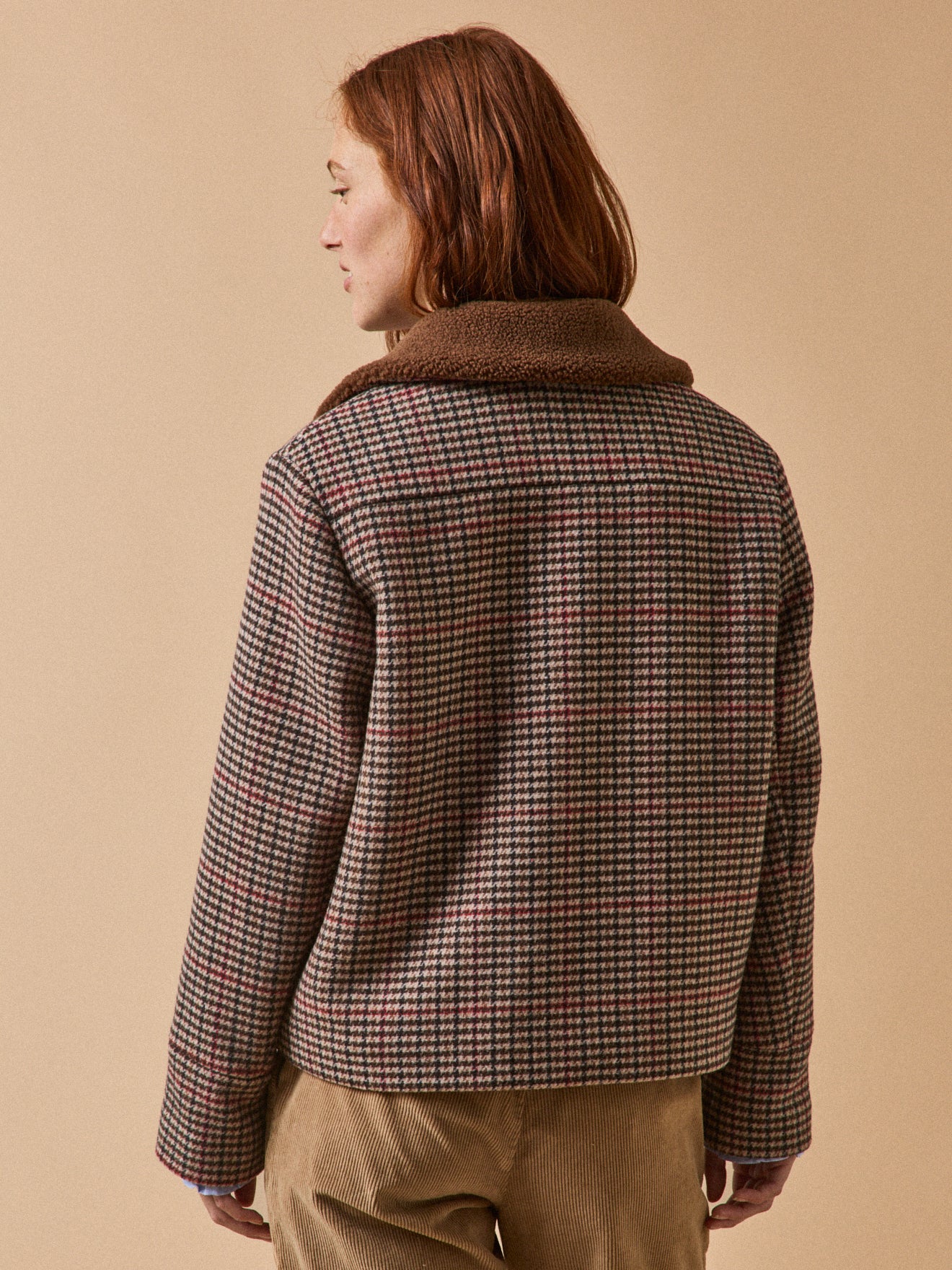 Manteau court lainage carreaux fourré femme - Image 2