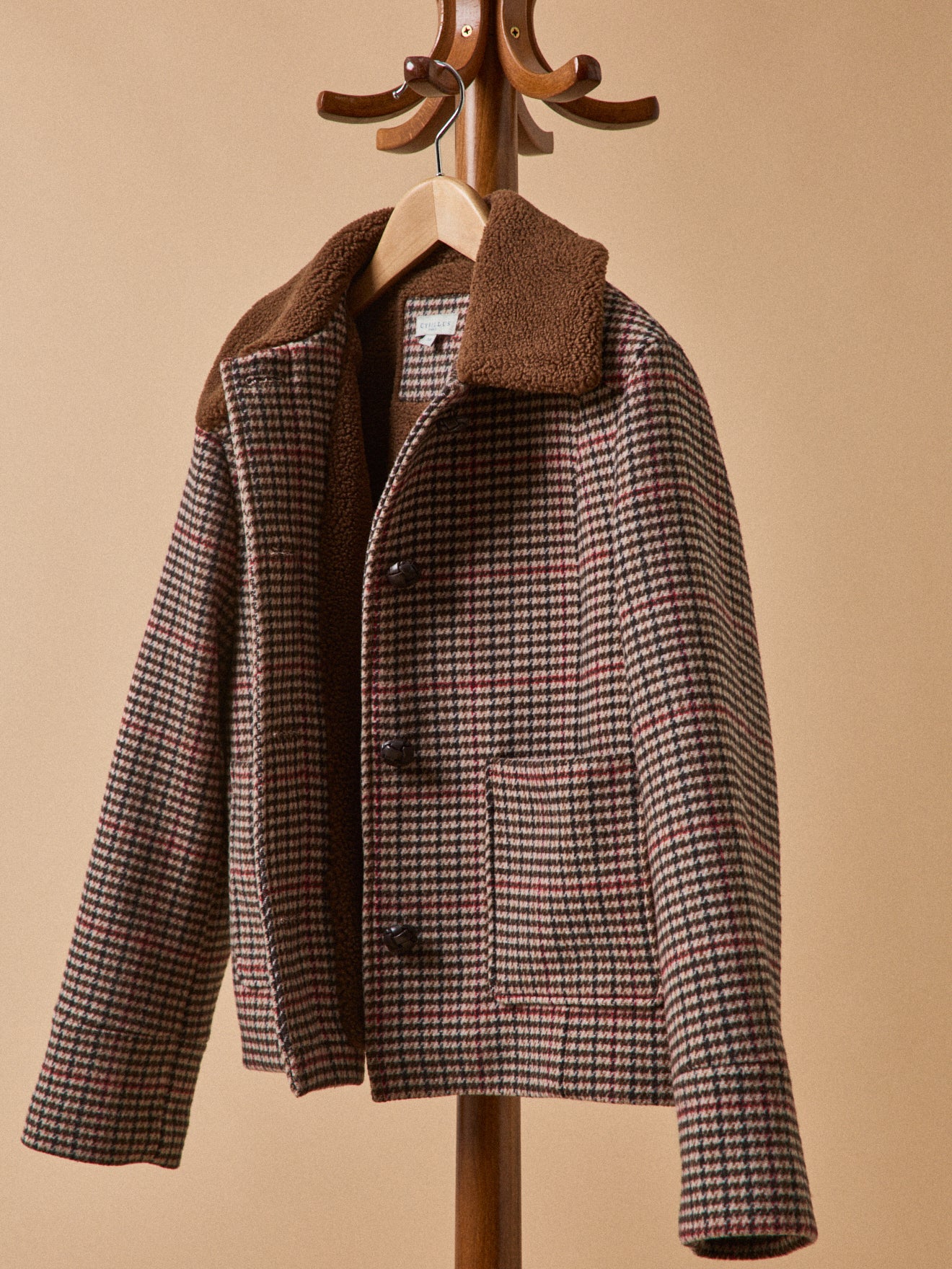 Manteau court lainage carreaux fourré femme - Image 4