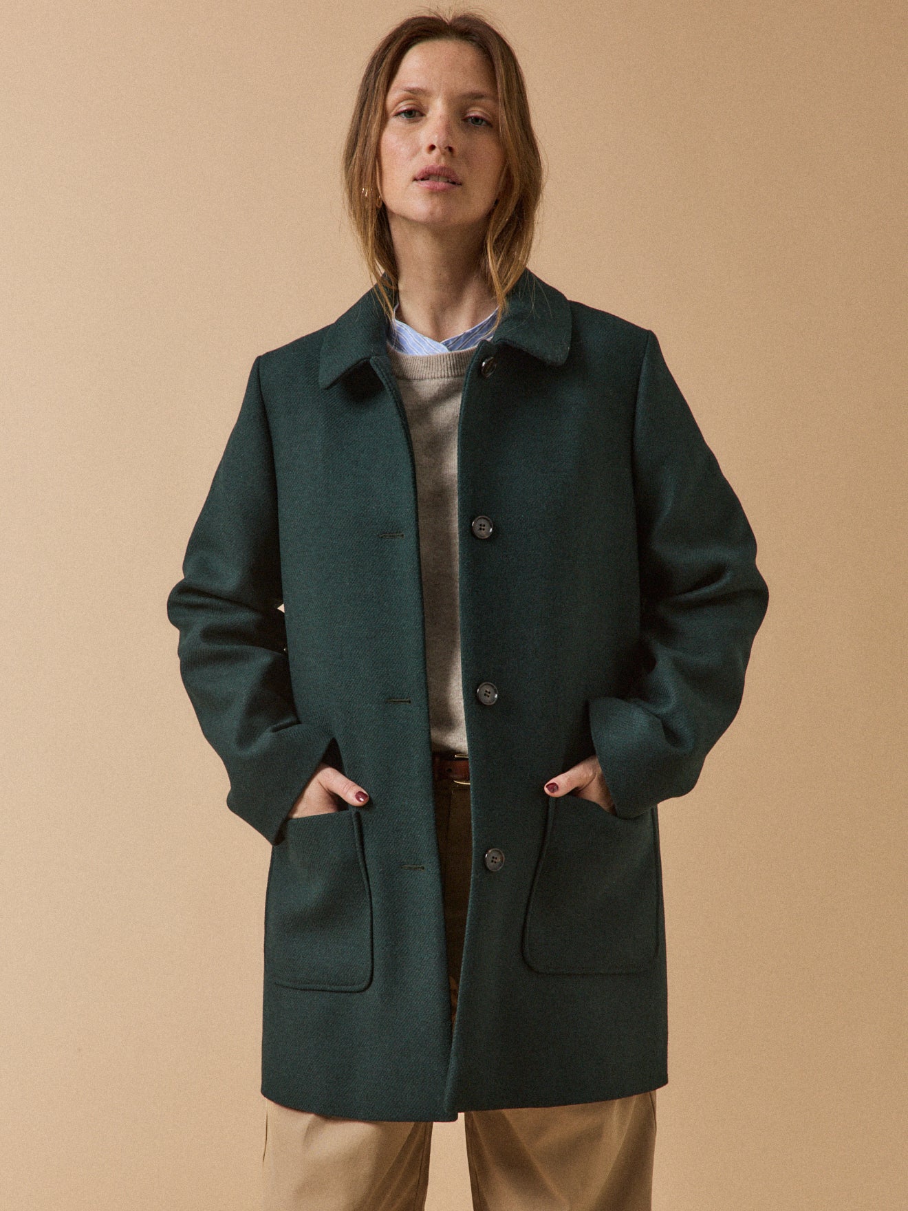 Manteau lainage armuré uni femme - Image 6