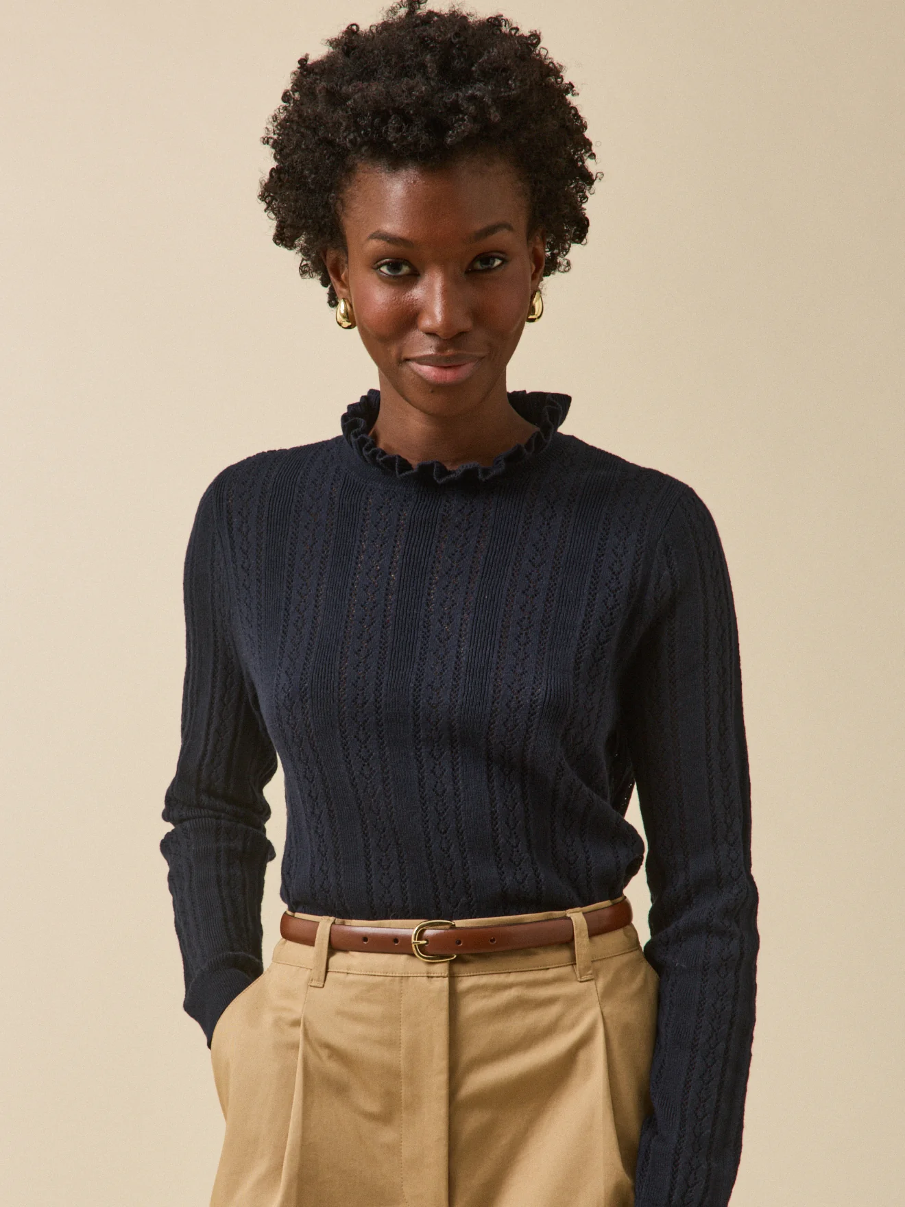 Pull col volanté femme coton biologique et cachemire