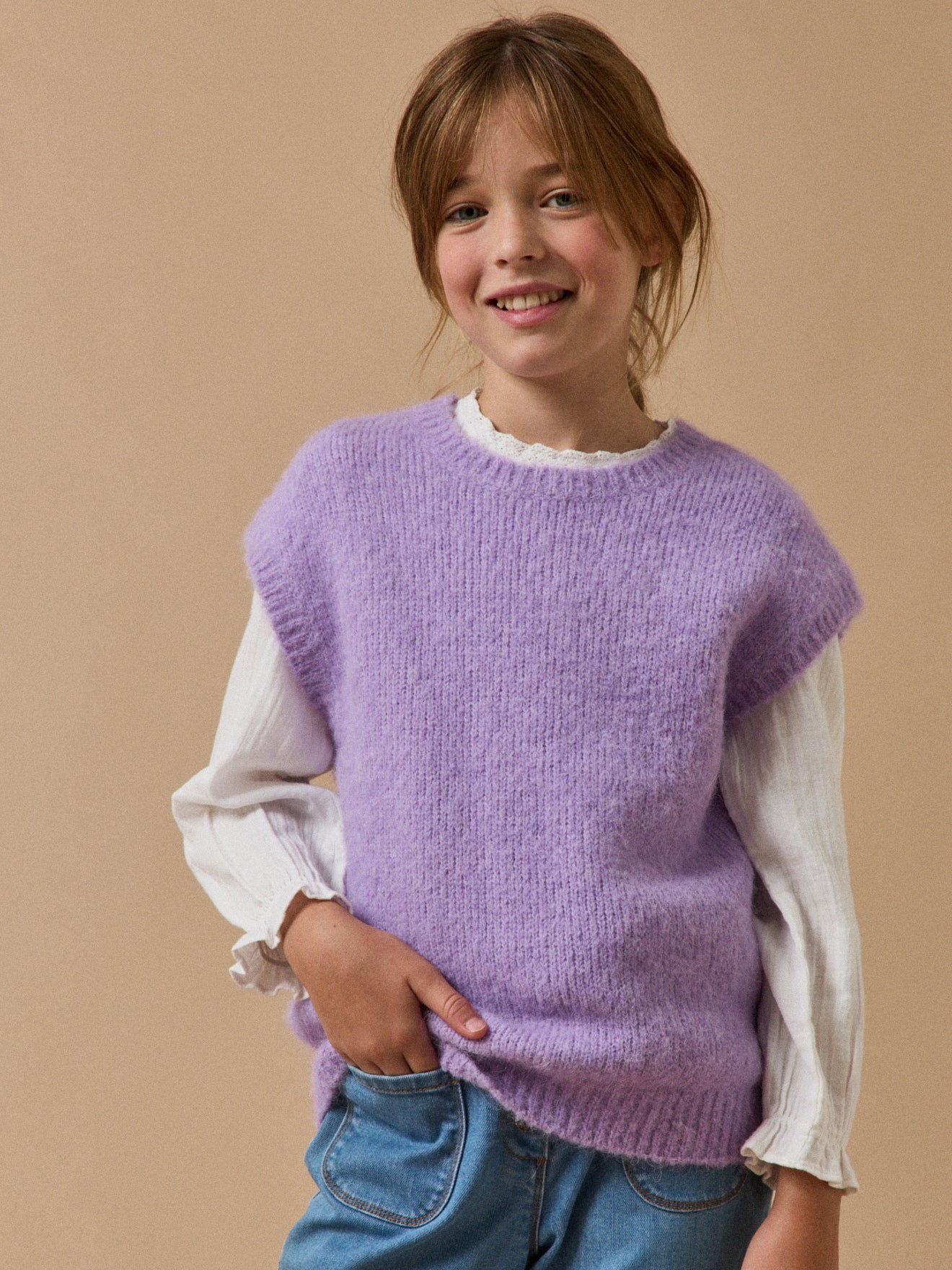 Pull sans manches Fille laine et alpaga