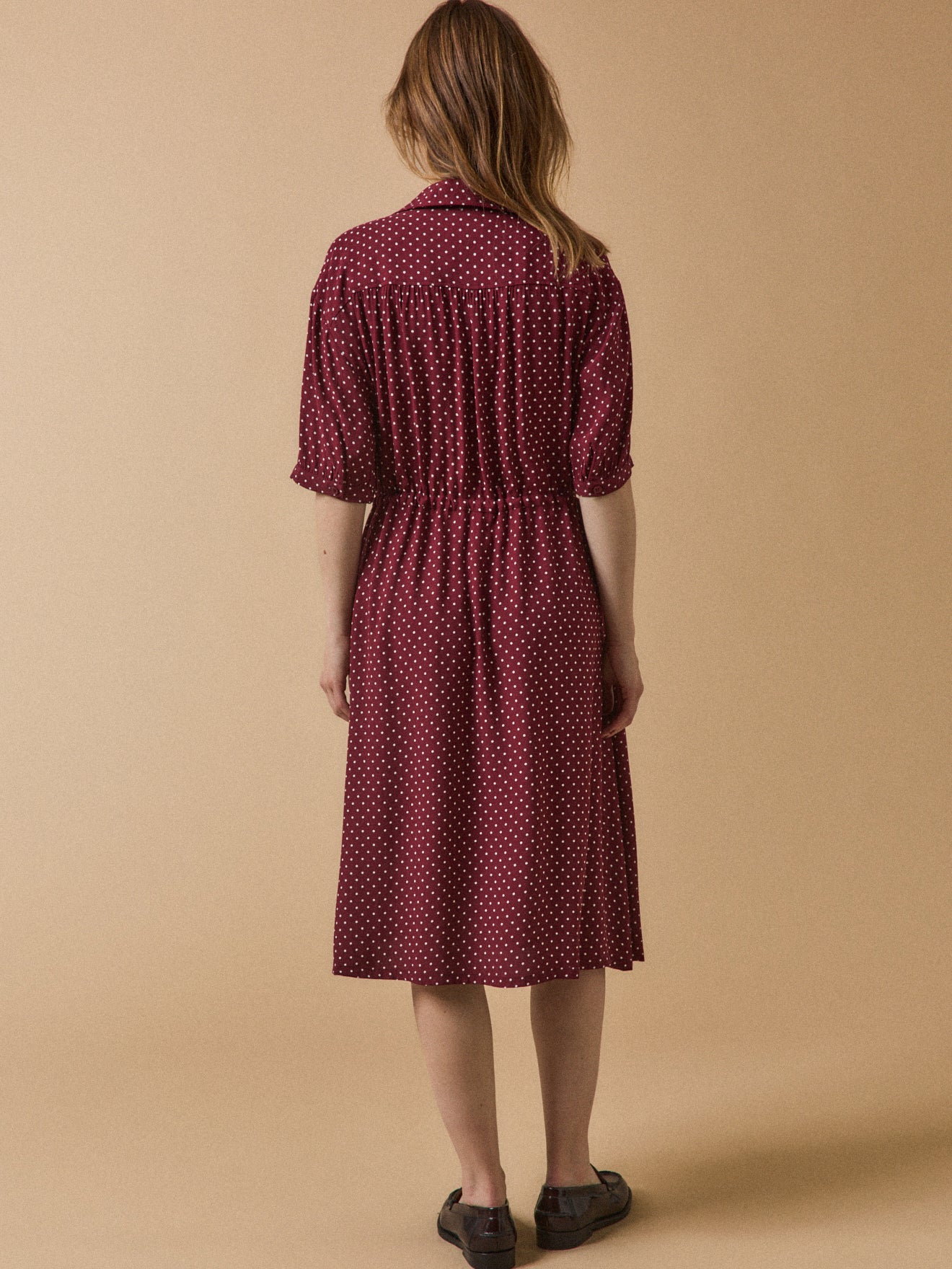 Robe sous genoux rétro femme imprimé pois - Image 4