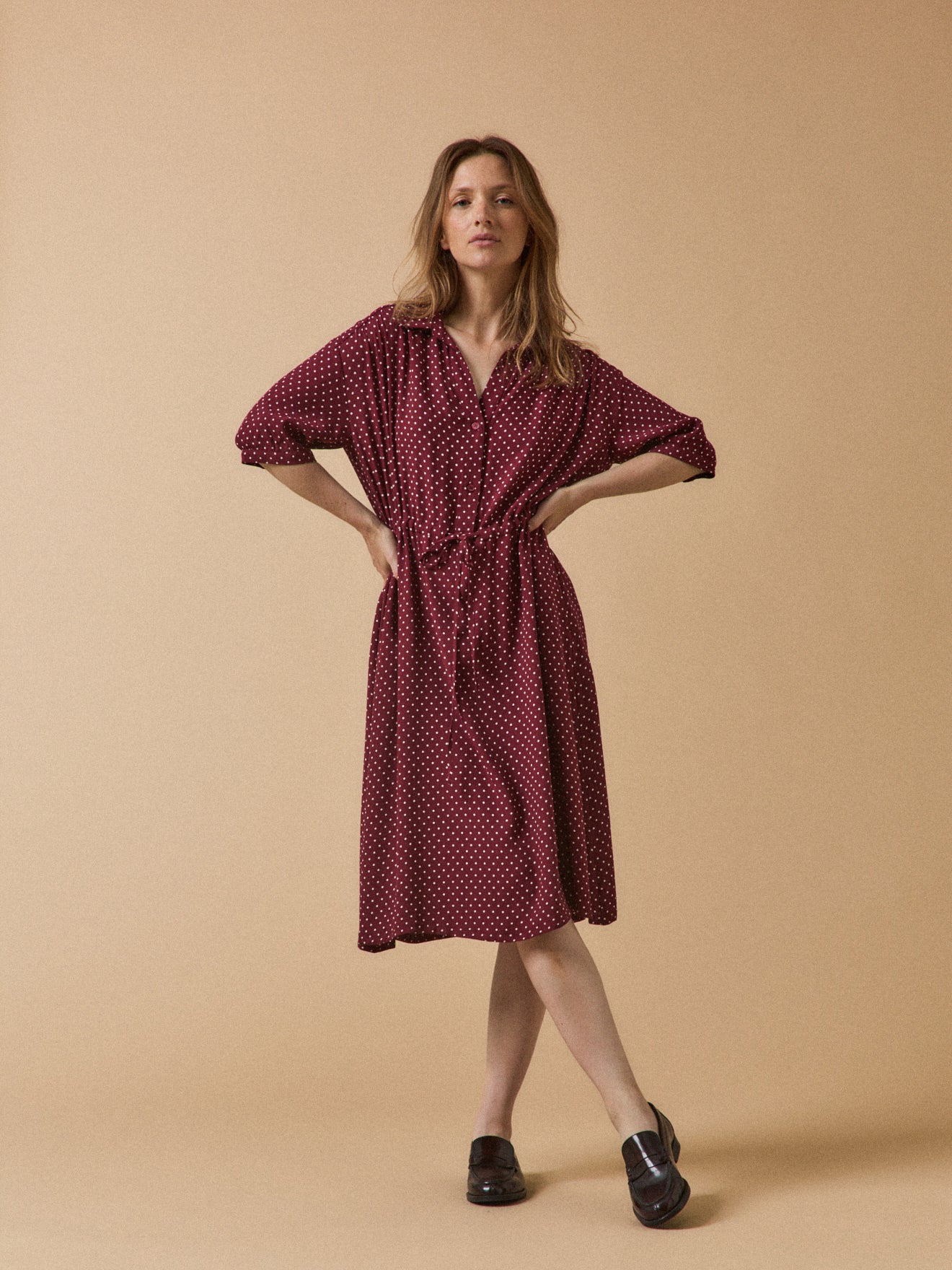 Robe sous genoux rétro femme imprimé pois - Image 8