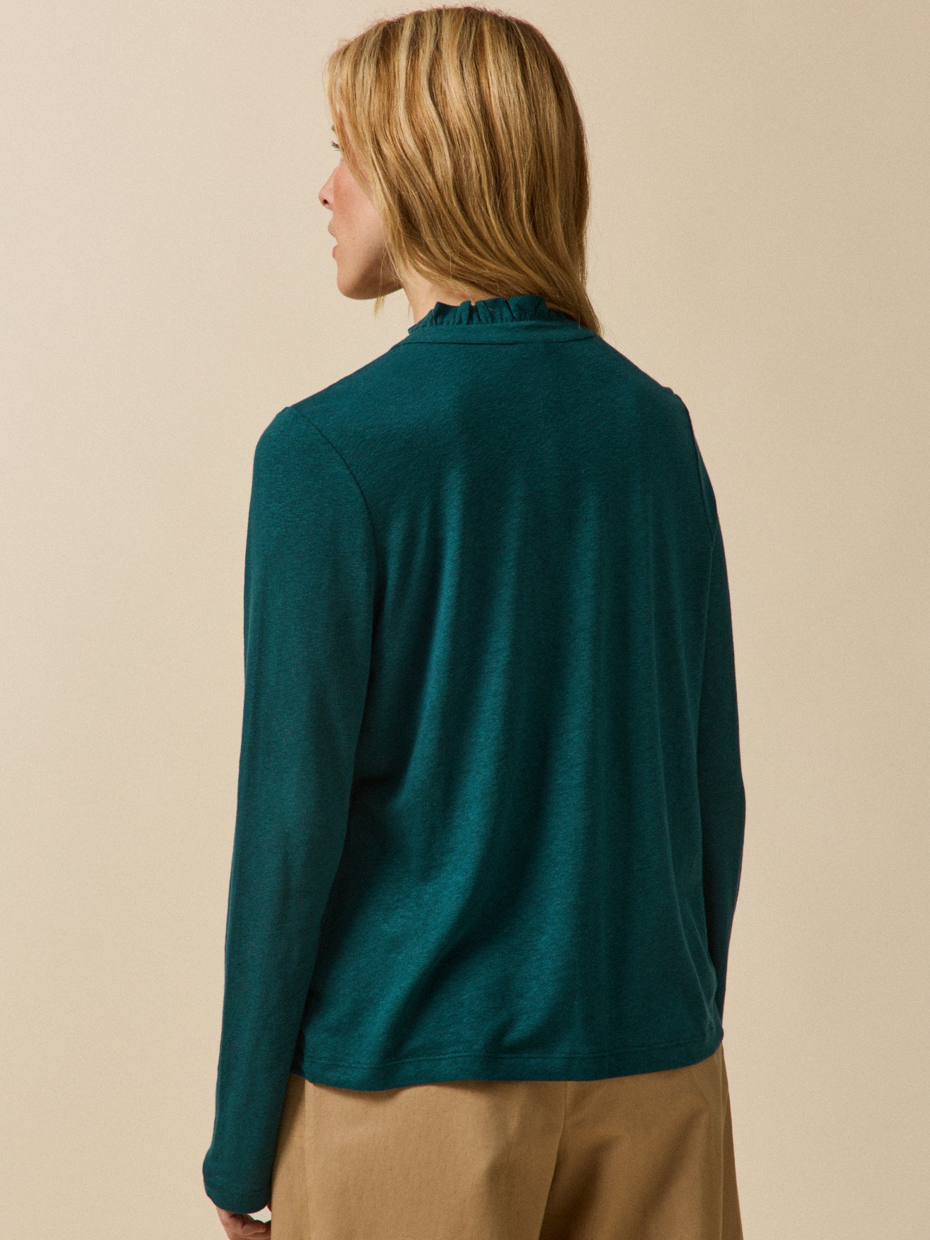 T-shirt boutonné lin et viscose femme - Image 2