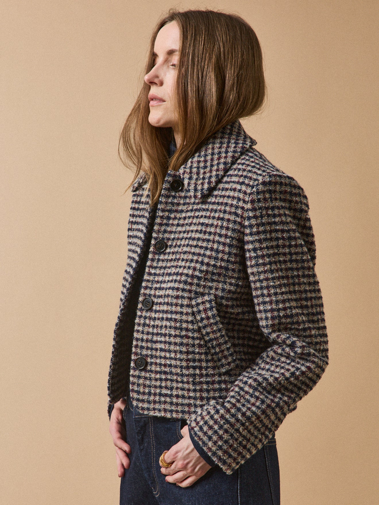 Veste boutonnée tweed carreaux femme - Image 2