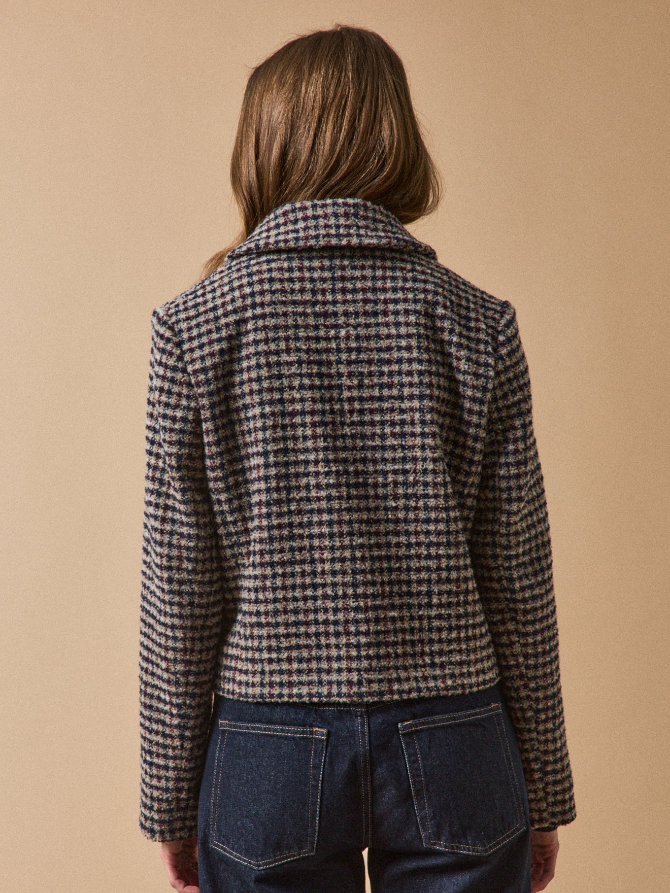 Veste boutonnée tweed carreaux femme - Image 3