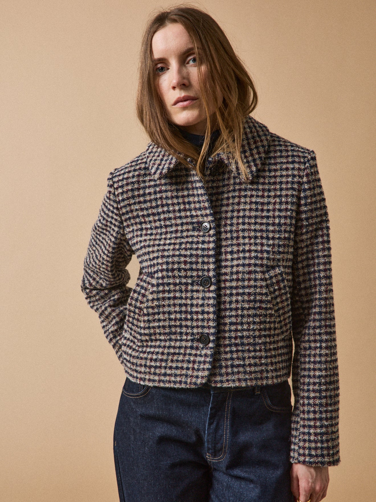Veste boutonnée tweed carreaux femme - Image 5