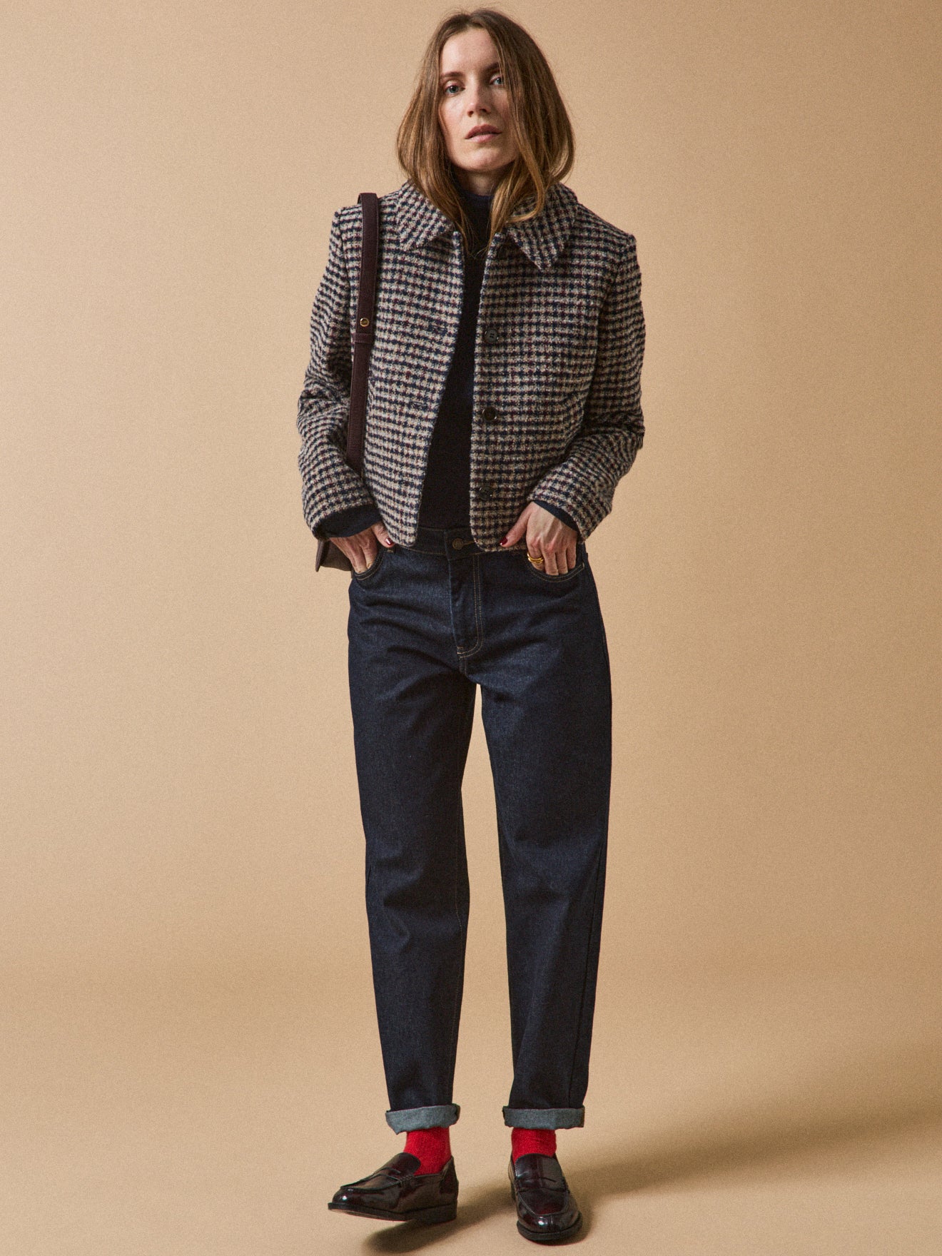 Veste boutonnée tweed carreaux femme - Image 6