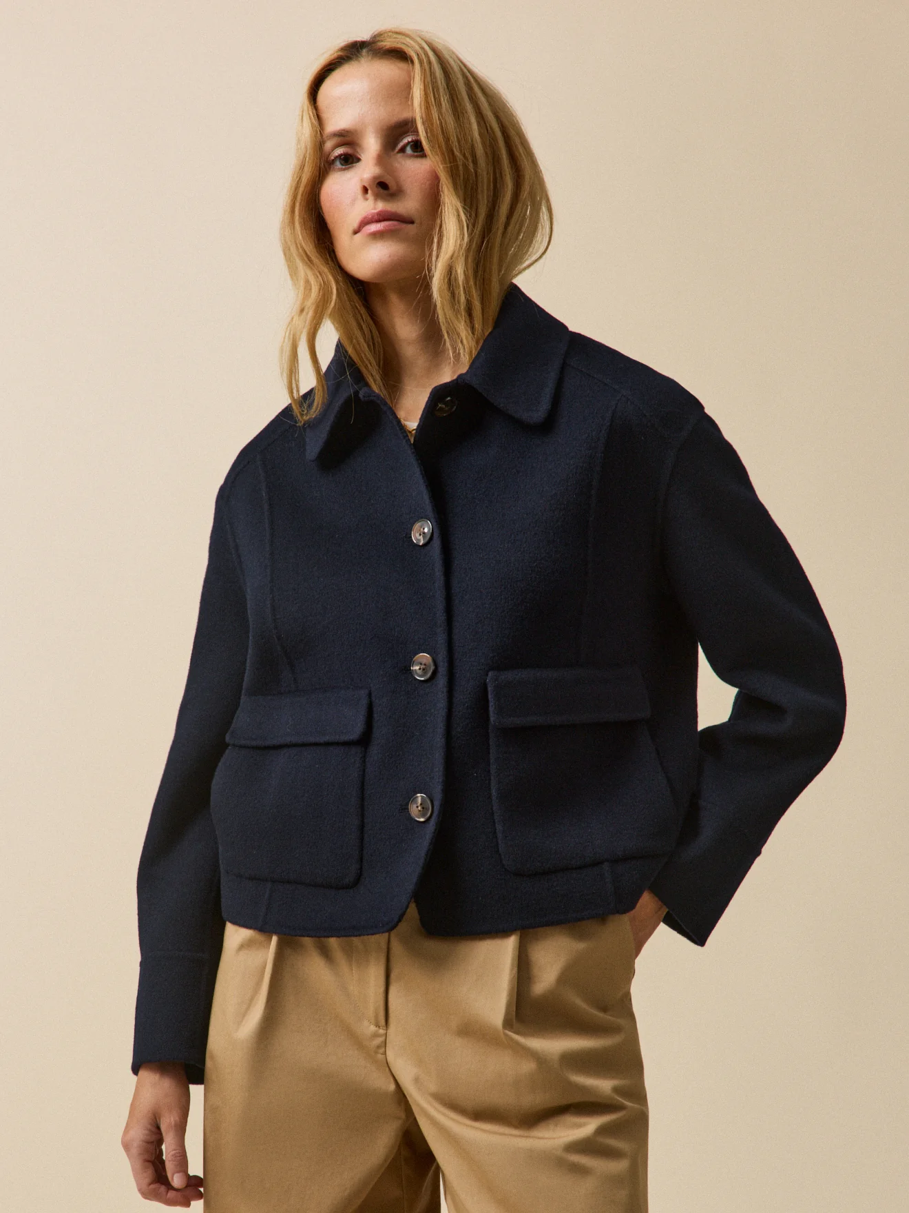 Veste boutonnée lainage double face femme