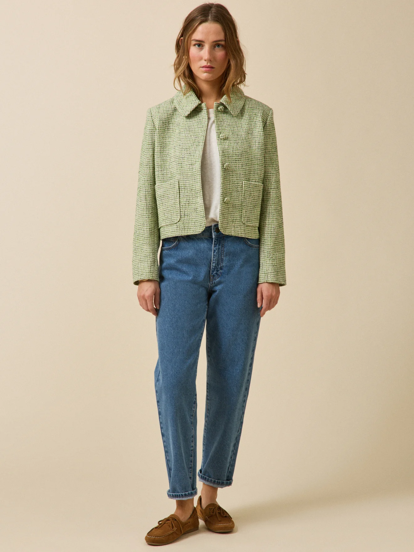 Veste boutonnée tweed carreaux femme - Image 6